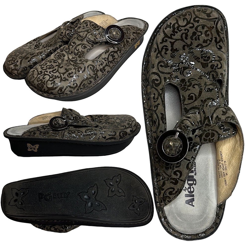 Alegria Shoes Womens 40 Brown Leather Clog Mules Buckle Platform ALG922 91020